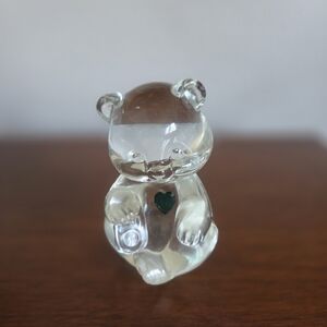 Vintage Fenton Clear Glass With Green Heart Bear Cub - 1980s Glass Art